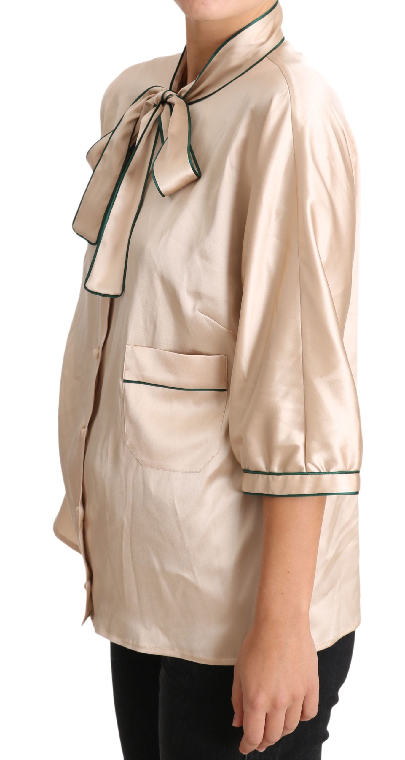 Chemisier top Dolce & Gabbana en soie stretch à ruban beige