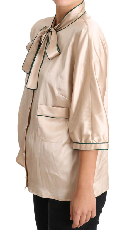 Chemisier top Dolce & Gabbana en soie stretch à ruban beige