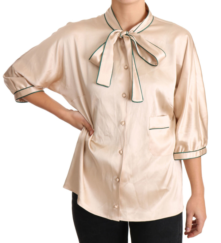 Blusa Dolce & Gabbana de seda elástica con lazo beige