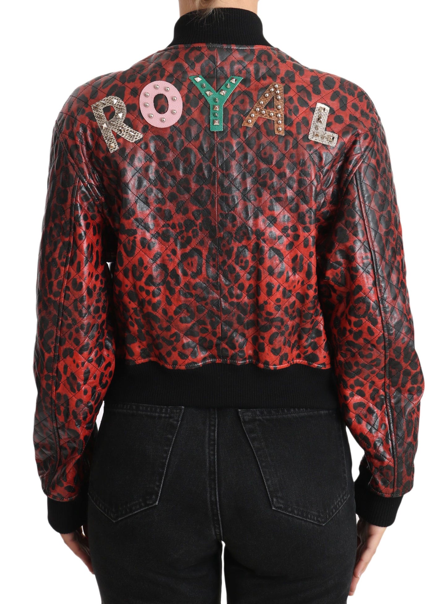 Veste en cuir Dolce & Gabbana rouge léopard à boutons et cristaux