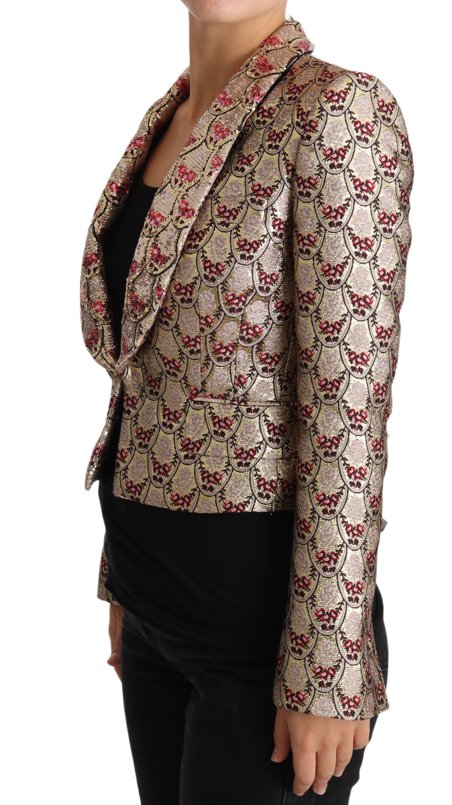 Dolce & Gabbana Blazer Manteau Veste Pailleté Floral Doré