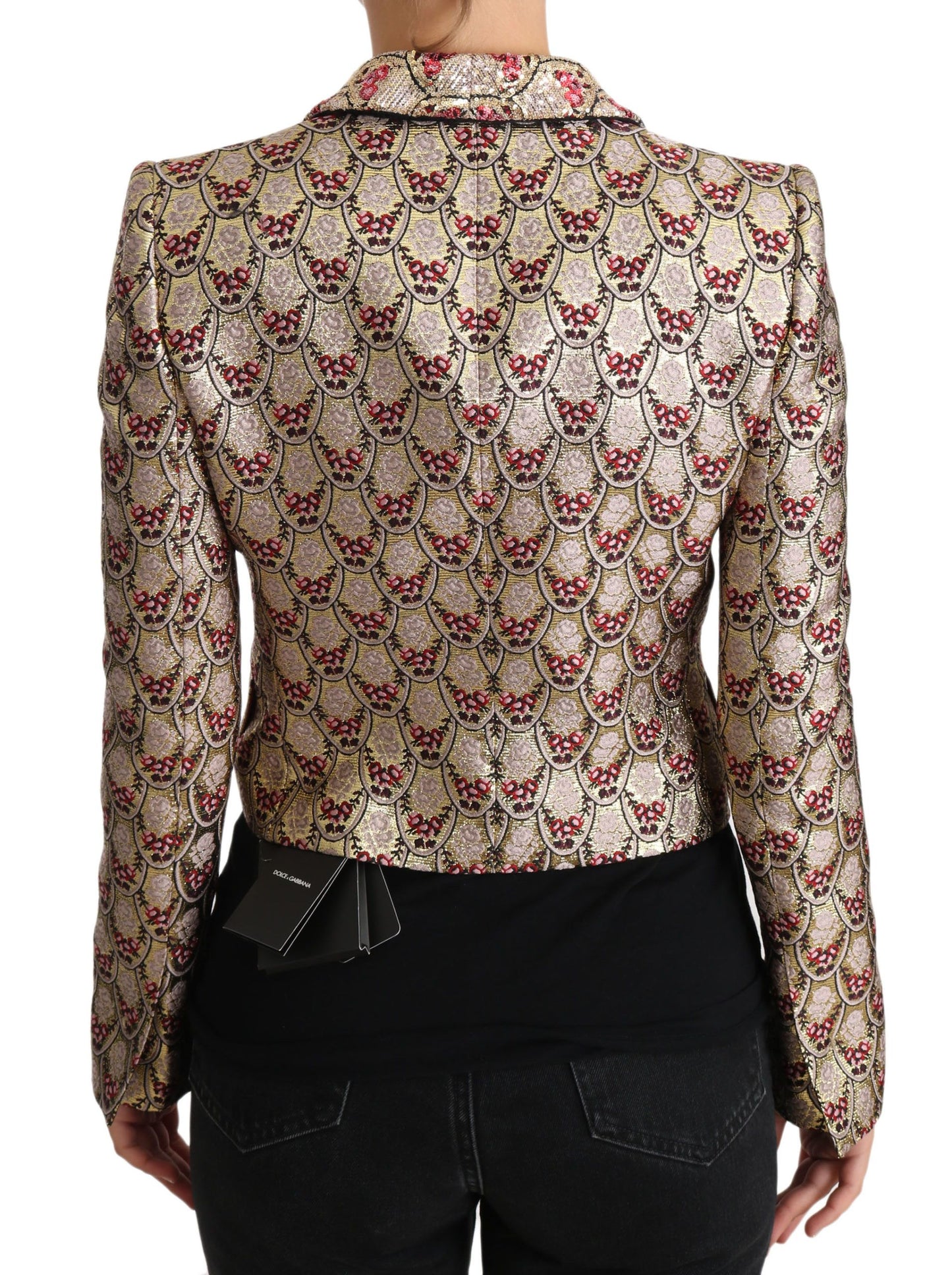 Dolce & Gabbana Blazer Manteau Veste Pailleté Floral Doré