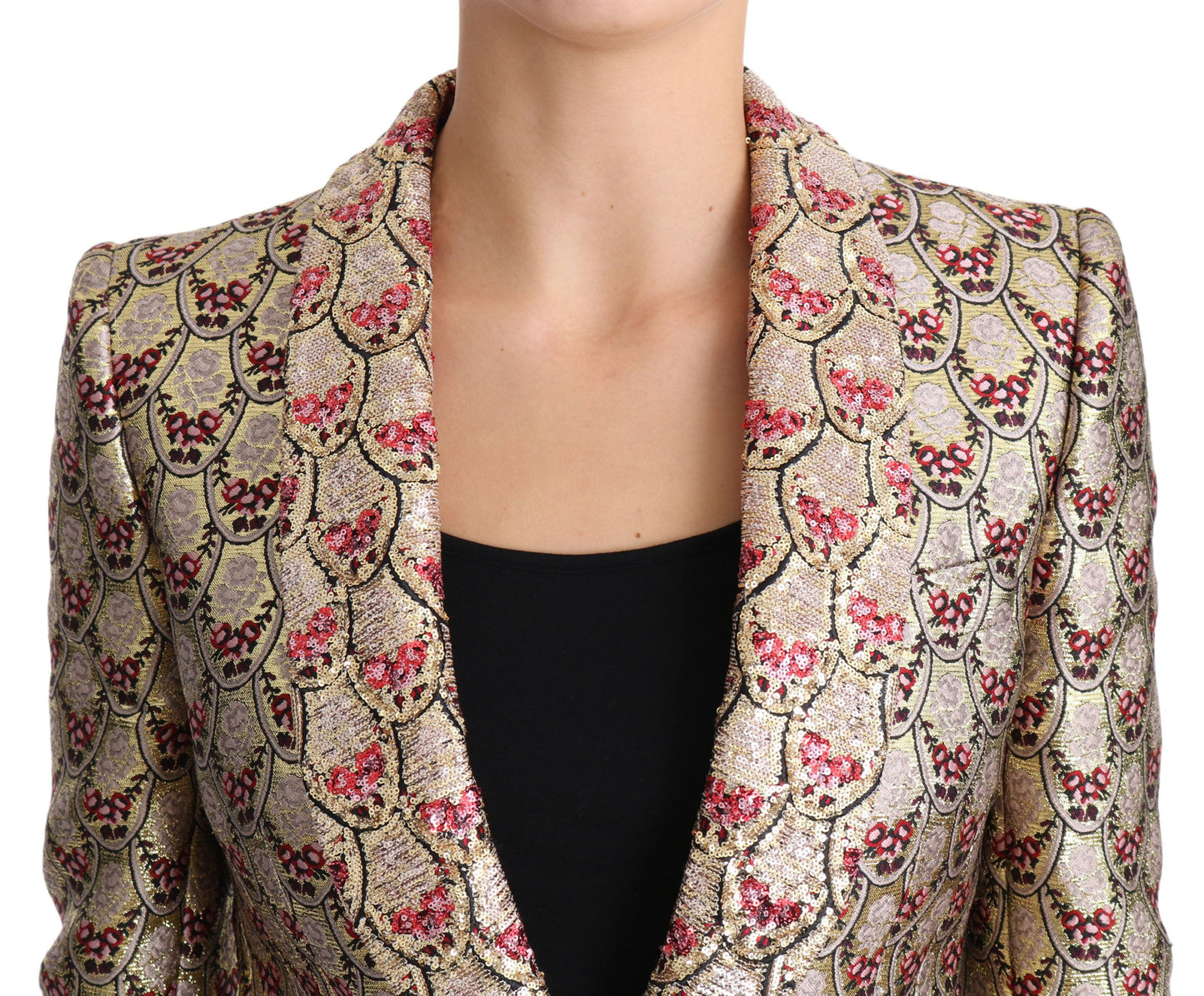 Dolce & Gabbana Blazer Manteau Veste Pailleté Floral Doré