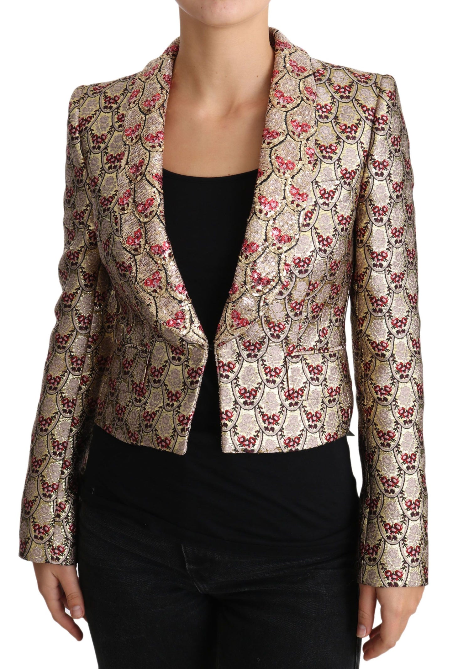 Dolce & Gabbana Blazer Manteau Veste Pailleté Floral Doré