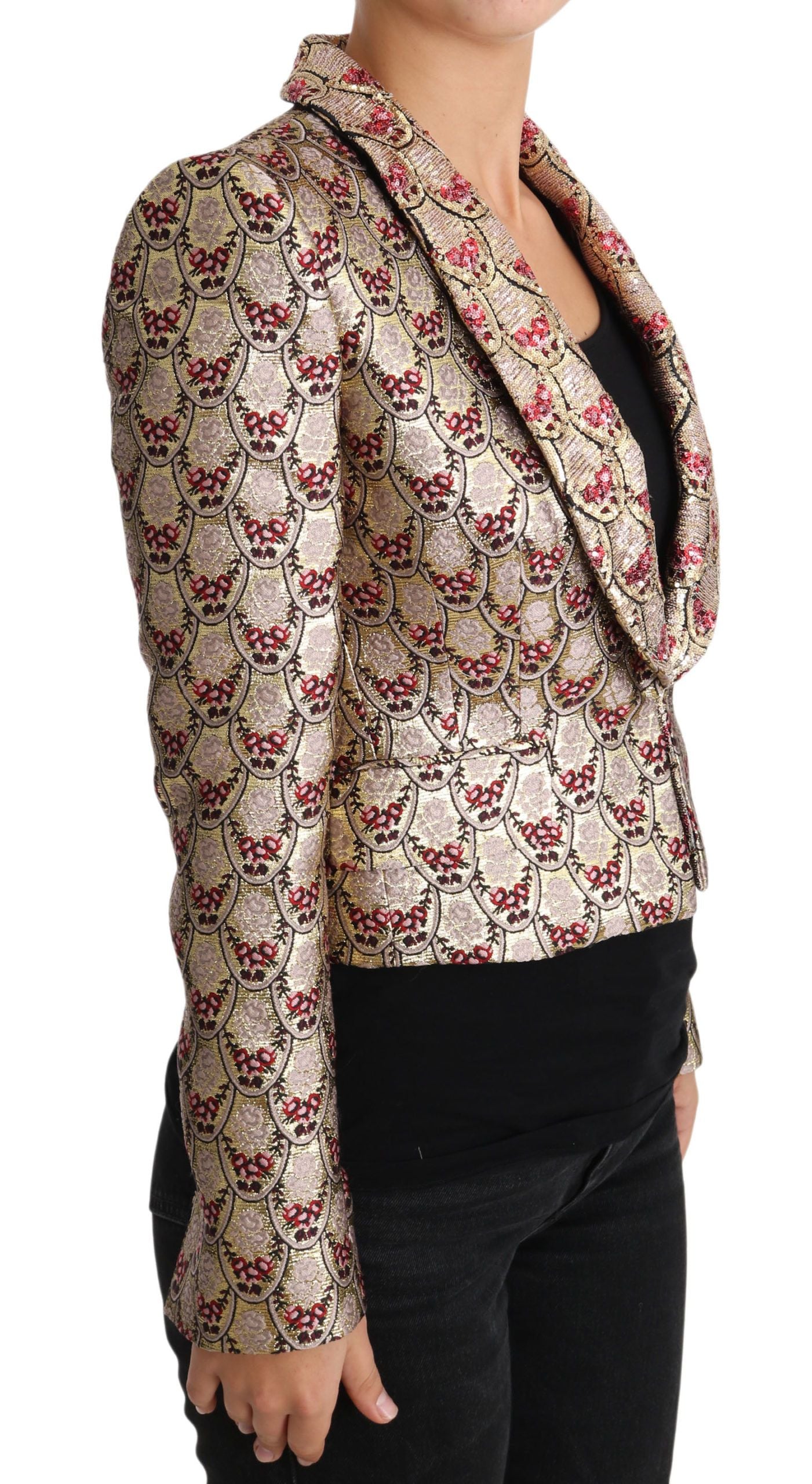 Dolce & Gabbana Blazer Manteau Veste Pailleté Floral Doré