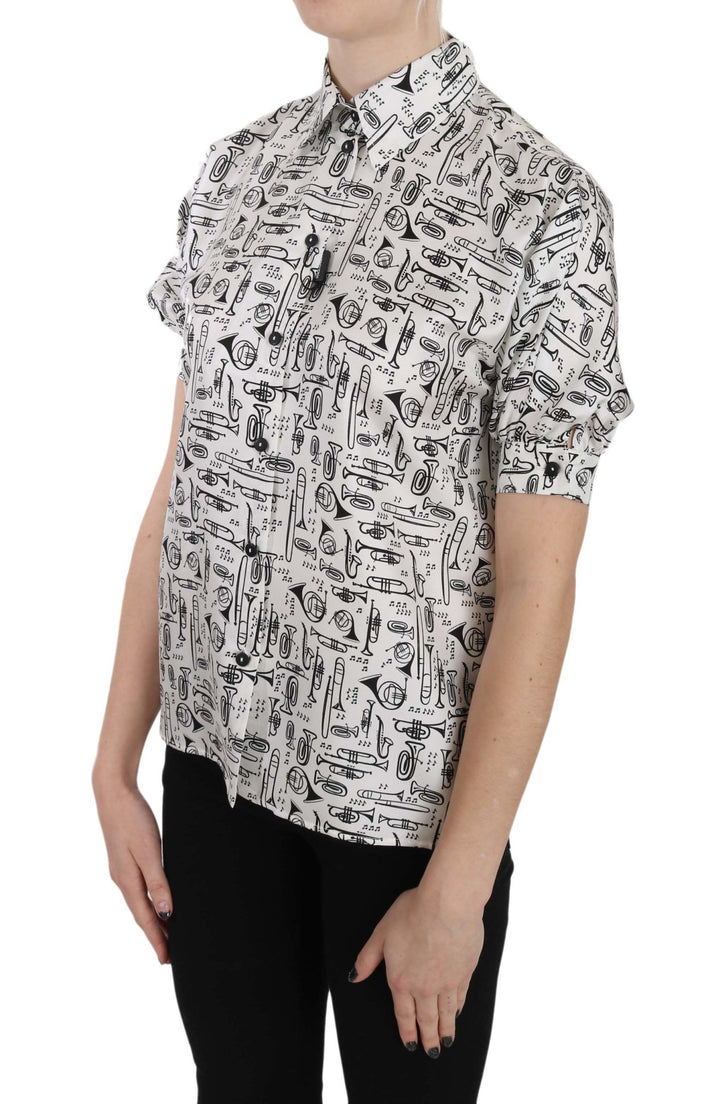 Blusa de seda de Dolce & Gabbana con estampado de trompeta y botones delanteros