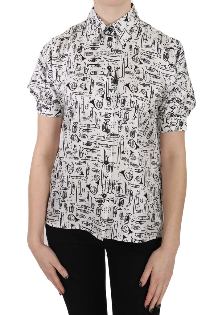 Blusa de seda de Dolce & Gabbana con estampado de trompeta y botones delanteros