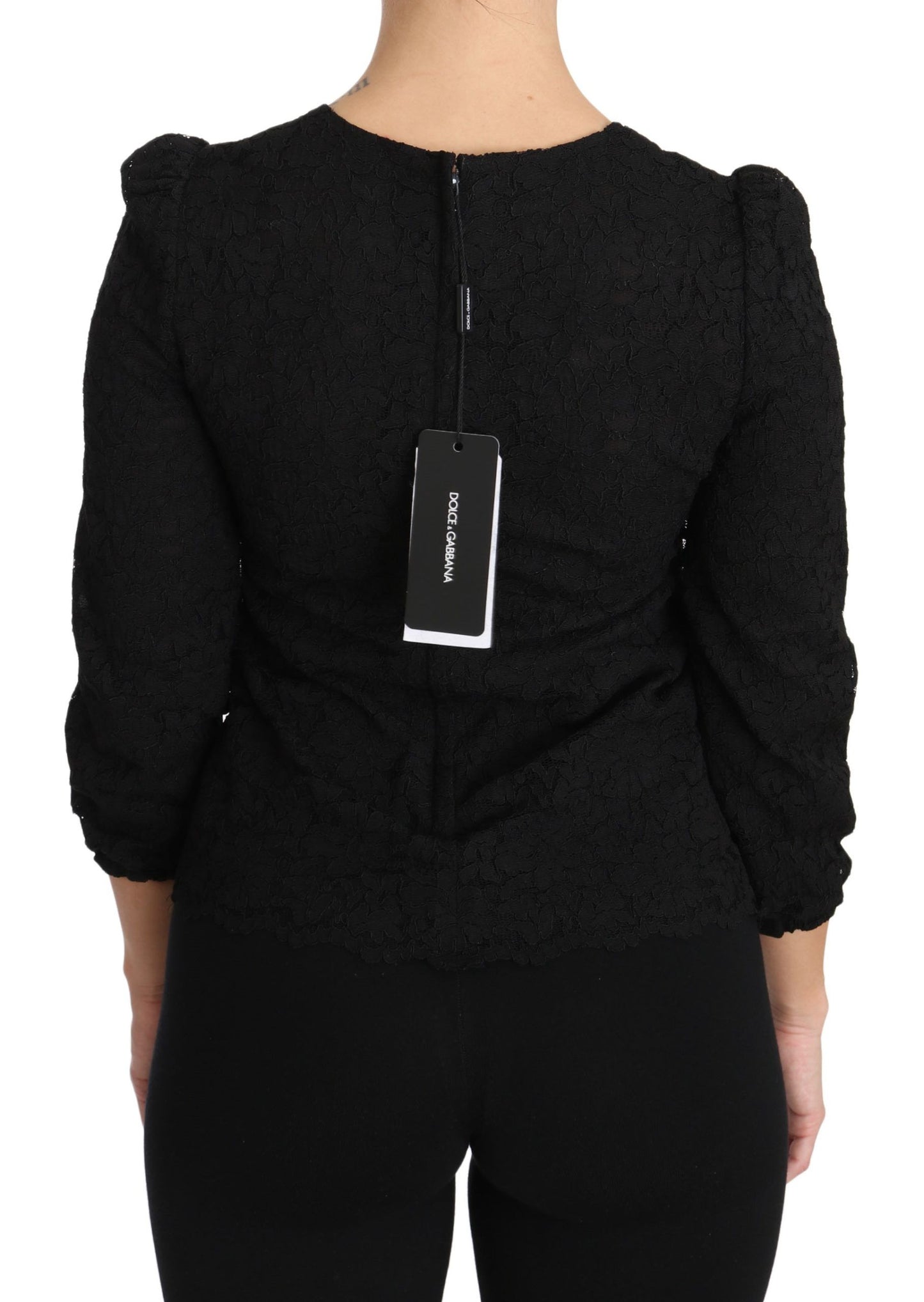 Chemisier top zippé en dentelle florale noire Dolce & Gabbana