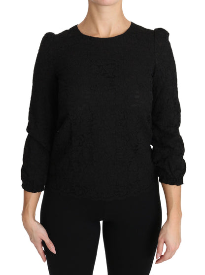 Chemisier top zippé en dentelle florale noire Dolce & Gabbana