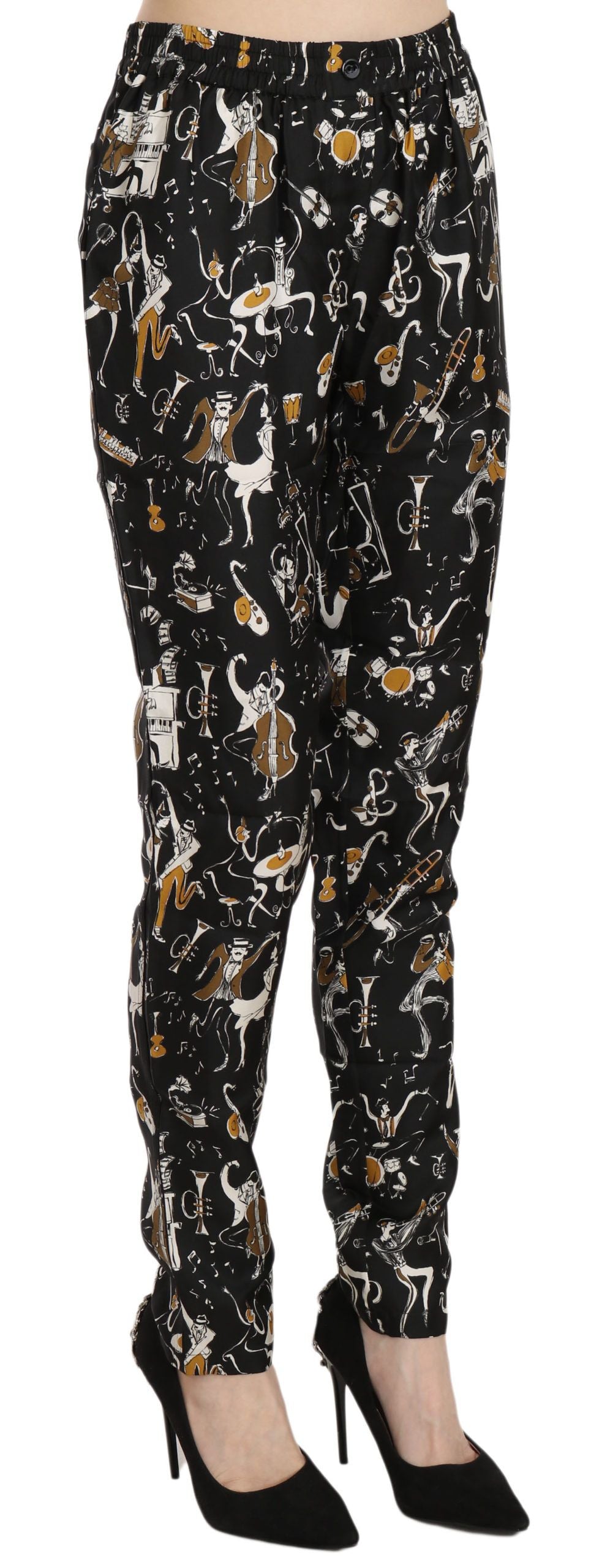 Pantalon Dolce & Gabbana taille haute fuselé noir imprimé Jazz Club