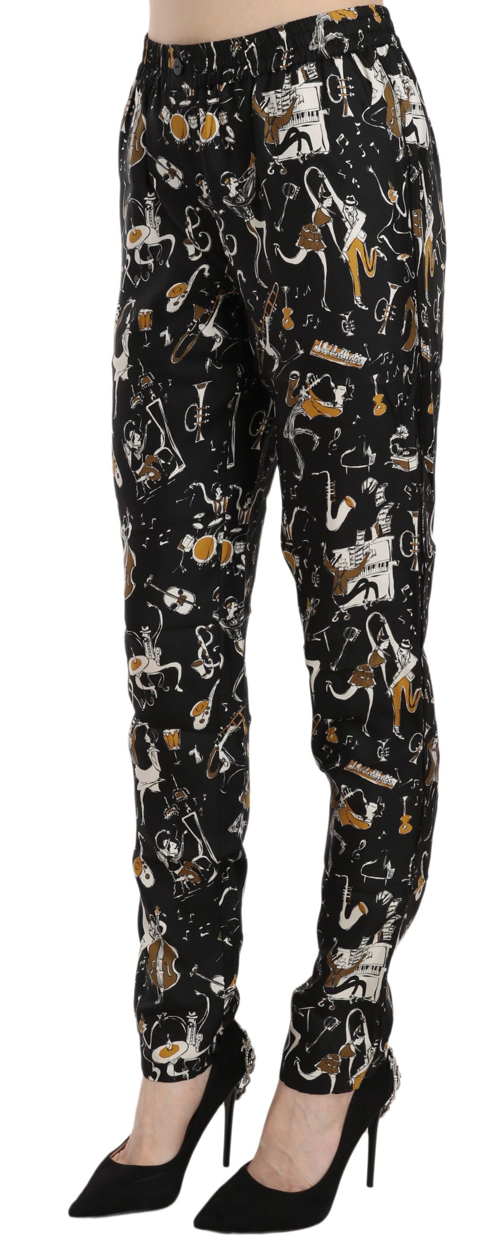 Pantalon Dolce & Gabbana taille haute fuselé noir imprimé Jazz Club
