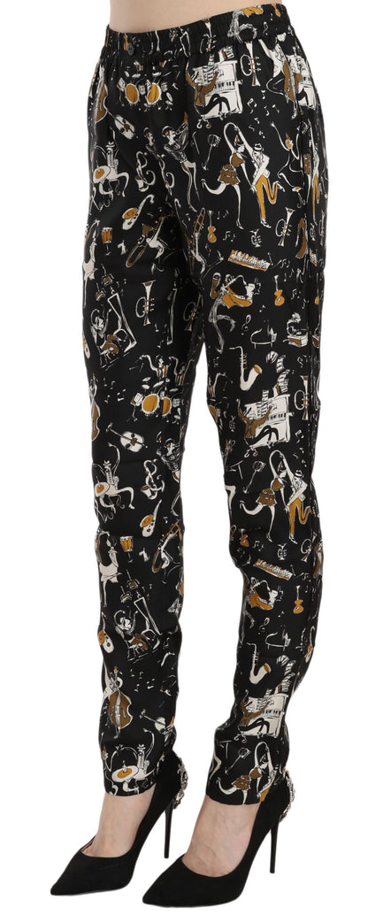 Pantalon Dolce & Gabbana taille haute fuselé noir imprimé Jazz Club