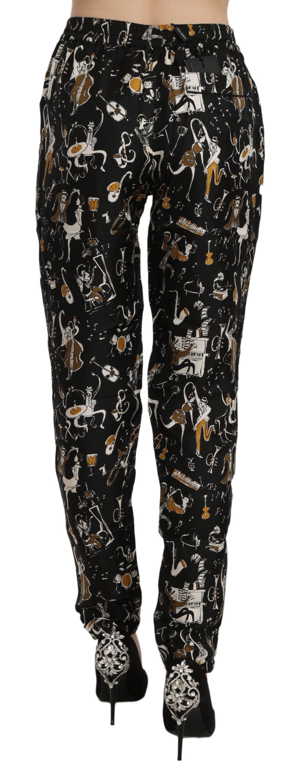 Pantalon Dolce & Gabbana taille haute fuselé noir imprimé Jazz Club