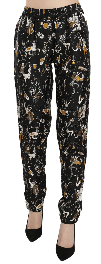 Pantalon Dolce & Gabbana taille haute fuselé noir imprimé Jazz Club