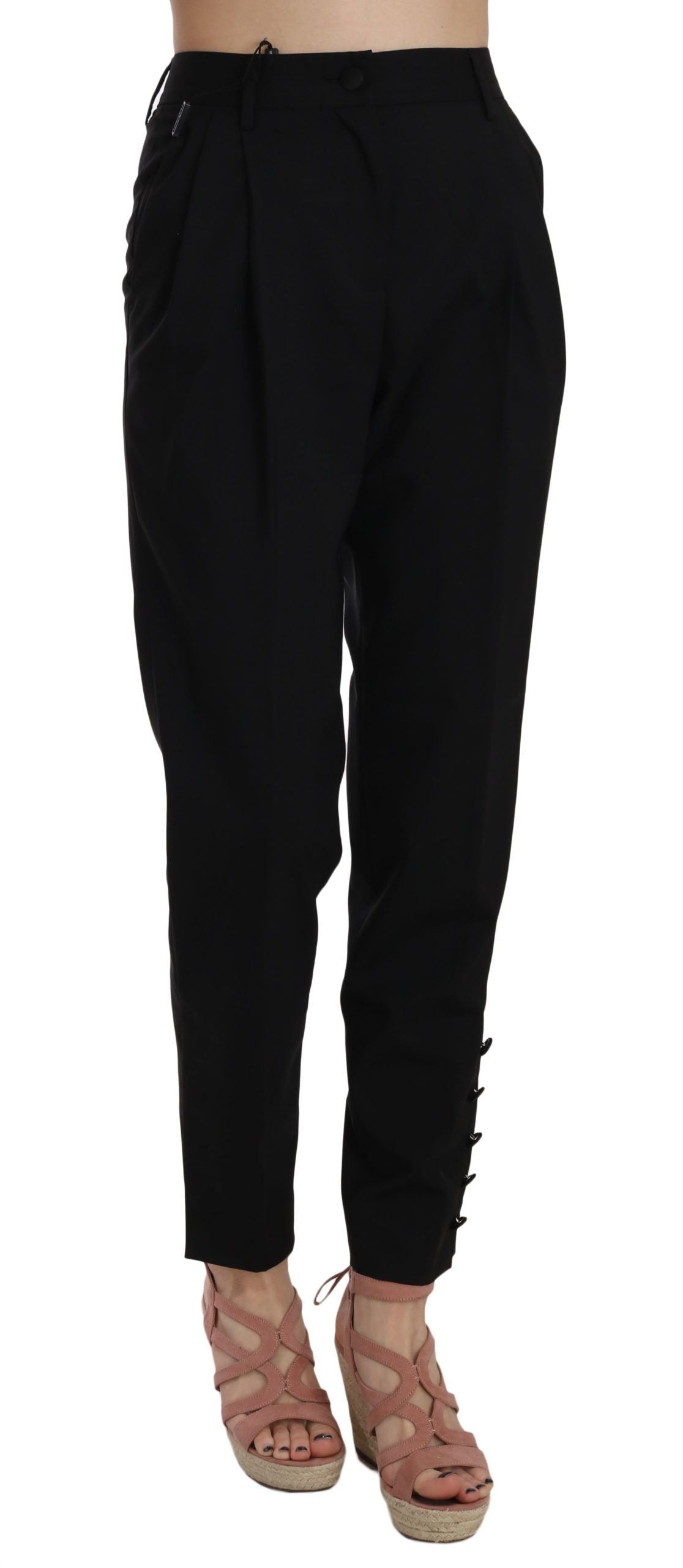 Pantalon plissé effilé noir Dolce & Gabbana avec boutons