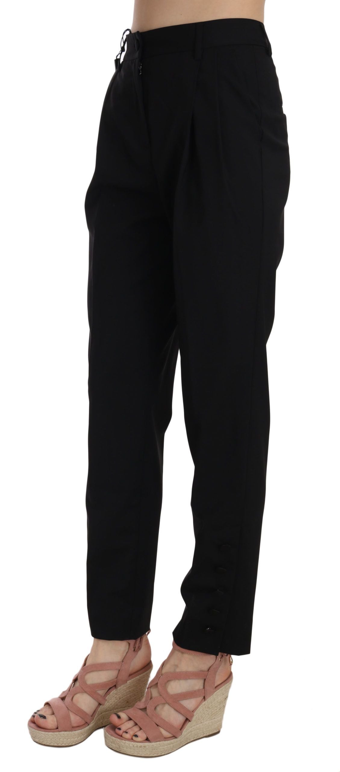 Pantalon plissé effilé noir Dolce & Gabbana avec boutons