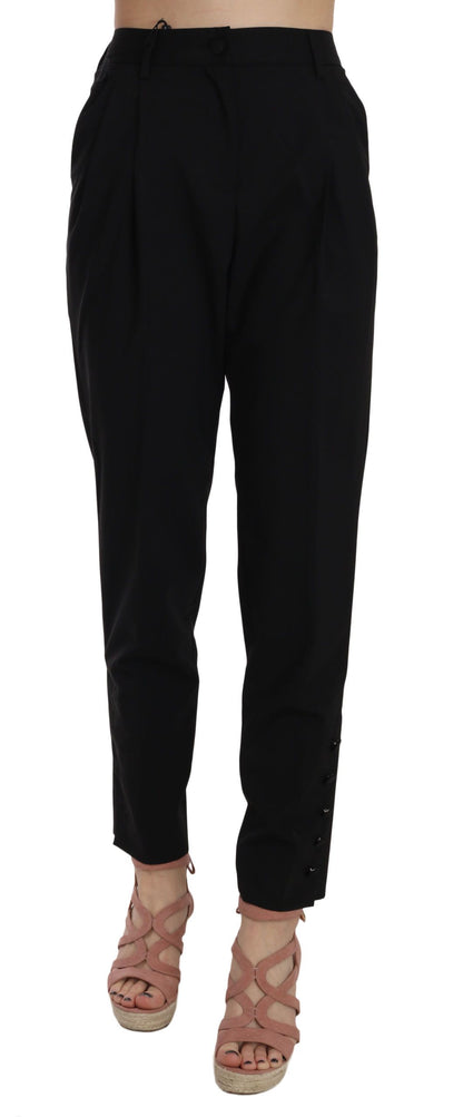 Pantalon plissé effilé noir Dolce & Gabbana avec boutons