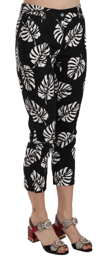 Pantalon moulant Dolce & Gabbana noir à imprimé feuilles de palmier