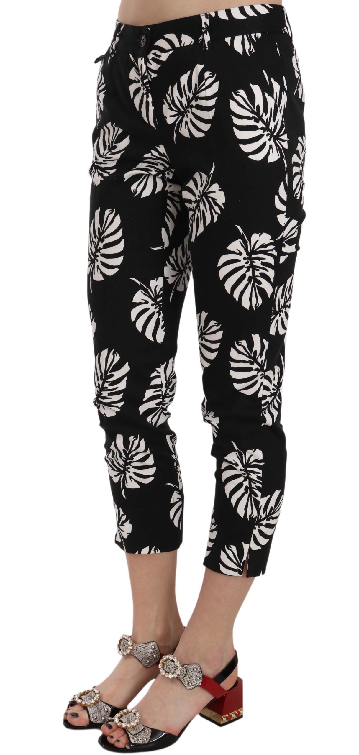 Pantalon moulant Dolce & Gabbana noir à imprimé feuilles de palmier
