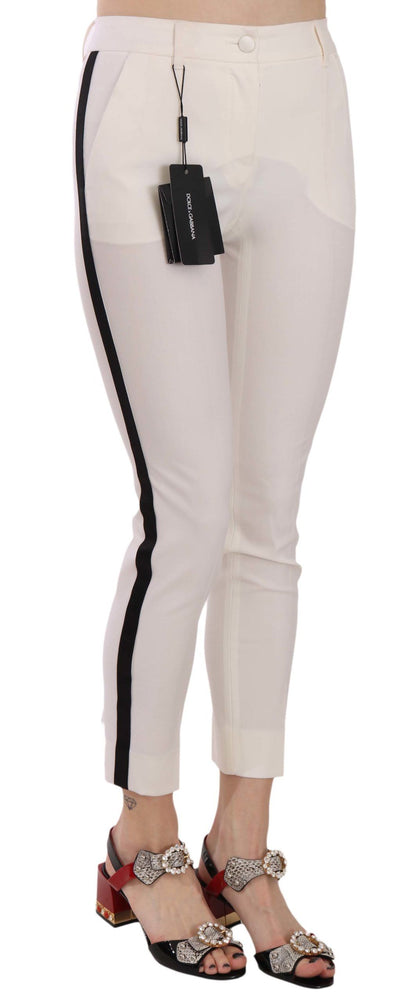 Pantalon Skinny Cropped à Rayures Latérales Blanc Dolce & Gabbana