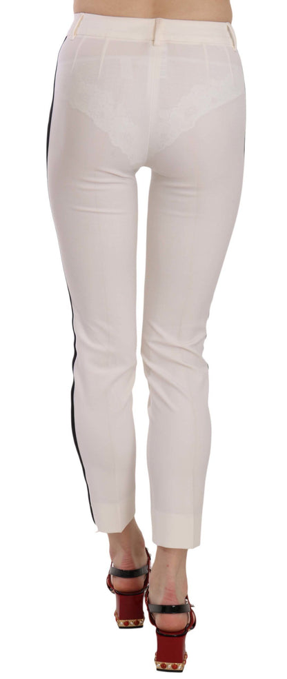 Pantalon Skinny Cropped à Rayures Latérales Blanc Dolce & Gabbana