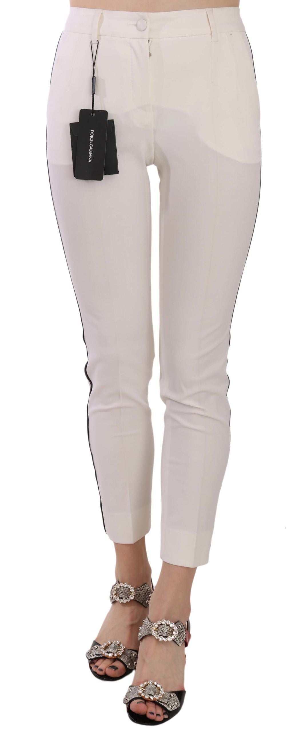 Pantalon Skinny Cropped à Rayures Latérales Blanc Dolce & Gabbana