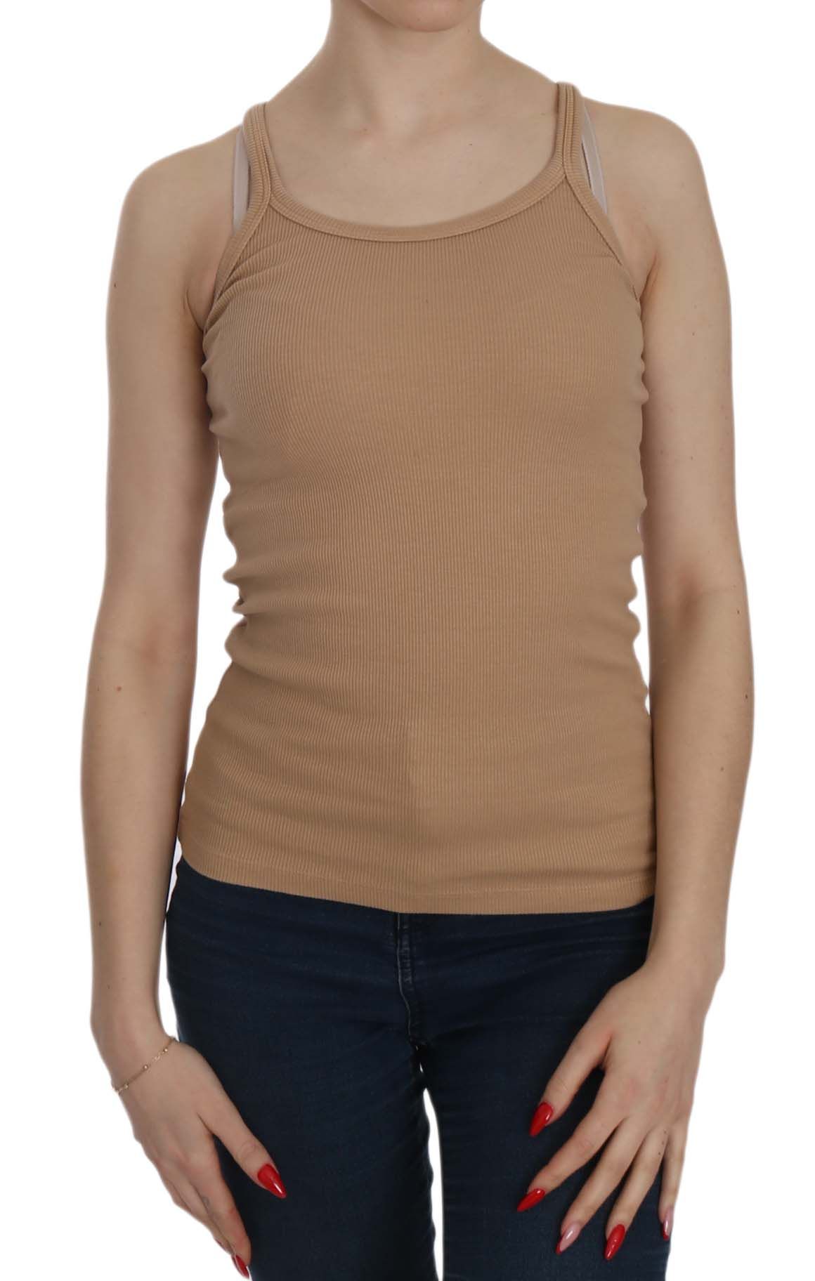 PINK MEMORIES Beige Sleeveless Spaghetti Strap Tank Blouse