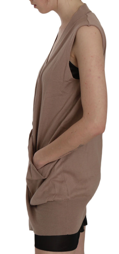 PINK MEMORIES Brown 100% Cotton Sleeveless Cardigan Top Vest