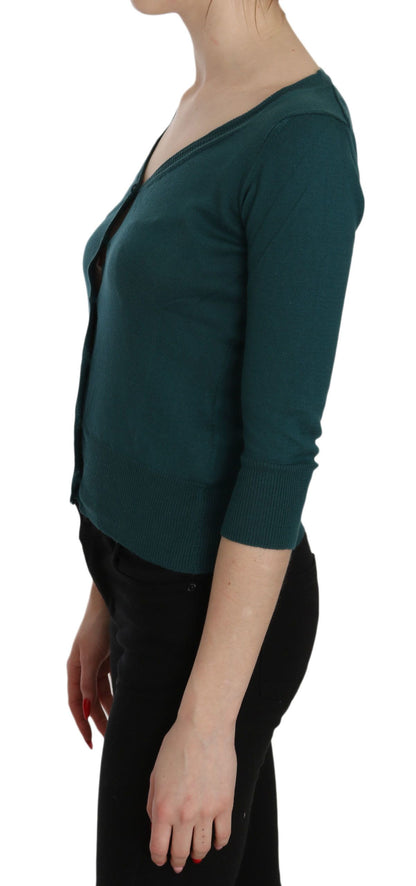 PINK MEMORIES Blue Green Cotton 3/4 Sleeve Cardigan Top Blouse