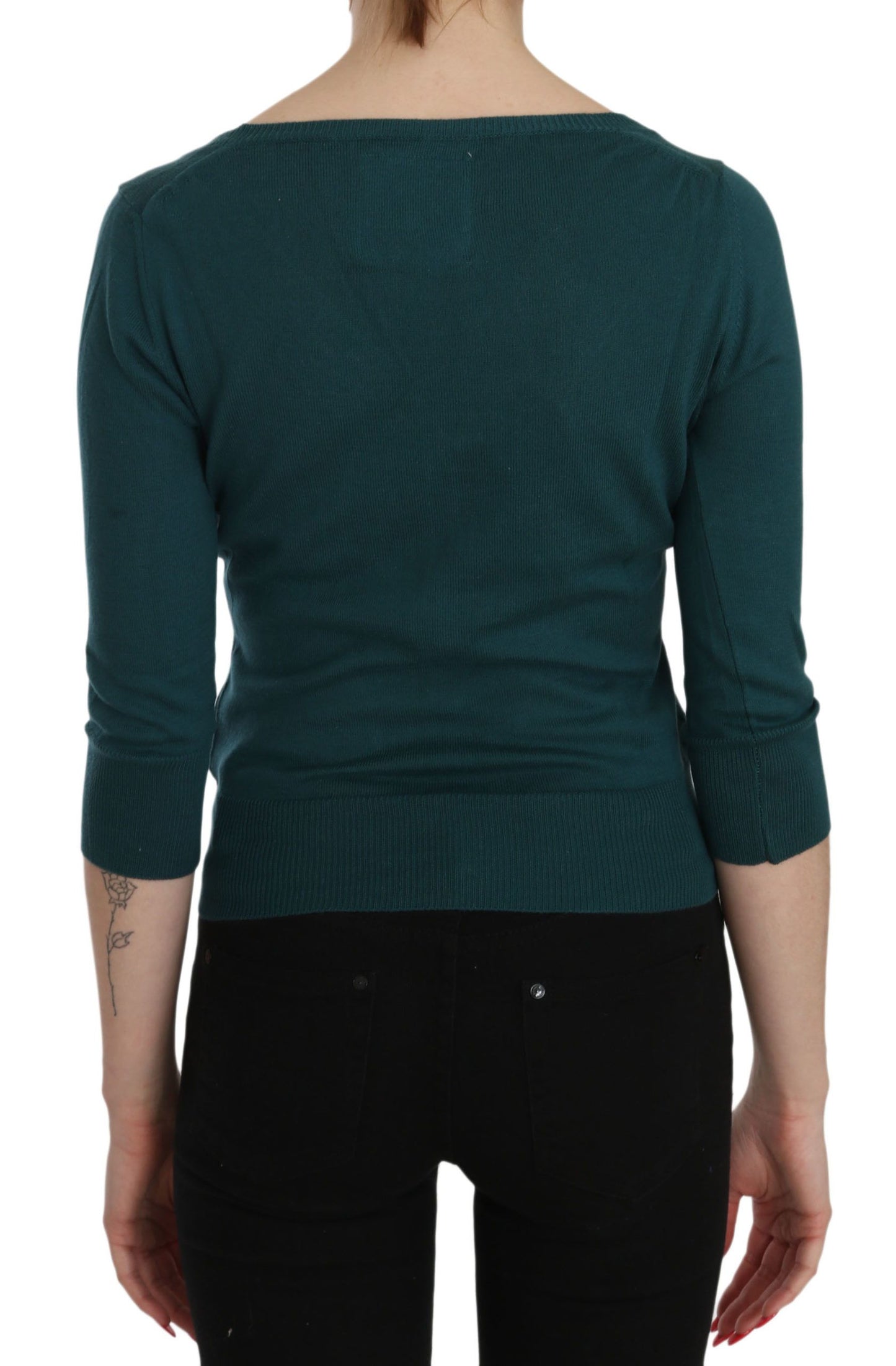 PINK MEMORIES Blue Green Cotton 3/4 Sleeve Cardigan Top Blouse