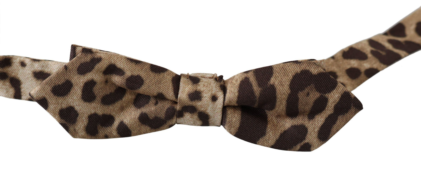 Nœud papillon pour homme Dolce & Gabbana en soie marron imprimé léopard, réglable