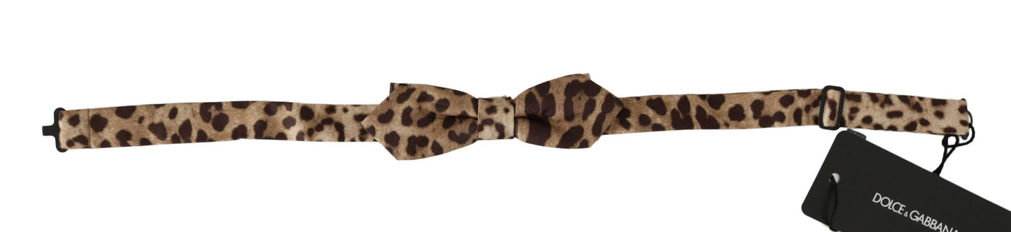 Nœud papillon pour homme Dolce & Gabbana en soie marron imprimé léopard, réglable
