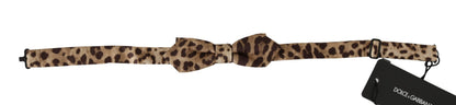 Nœud papillon pour homme Dolce & Gabbana en soie marron imprimé léopard, réglable