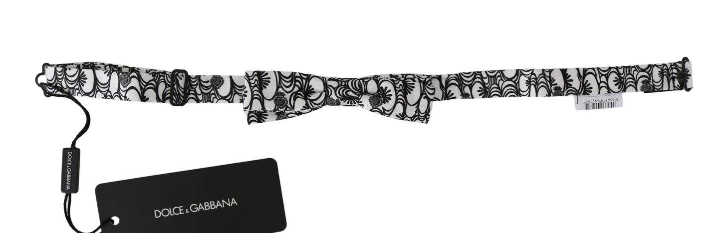 Nœud papillon papillon réglable en soie à motif blanc Dolce & Gabbana