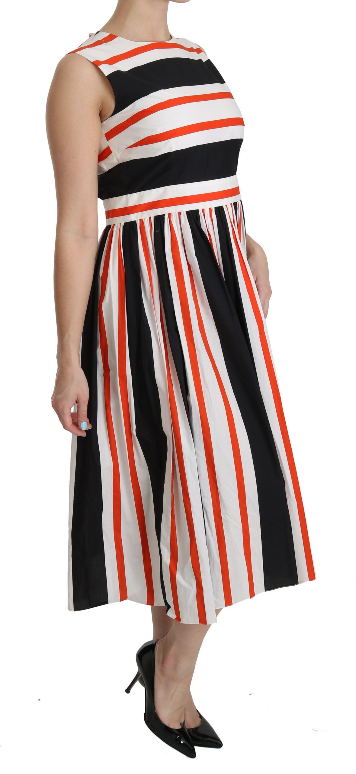Robe midi plissée évasée à rayures multicolores Dolce & Gabbana