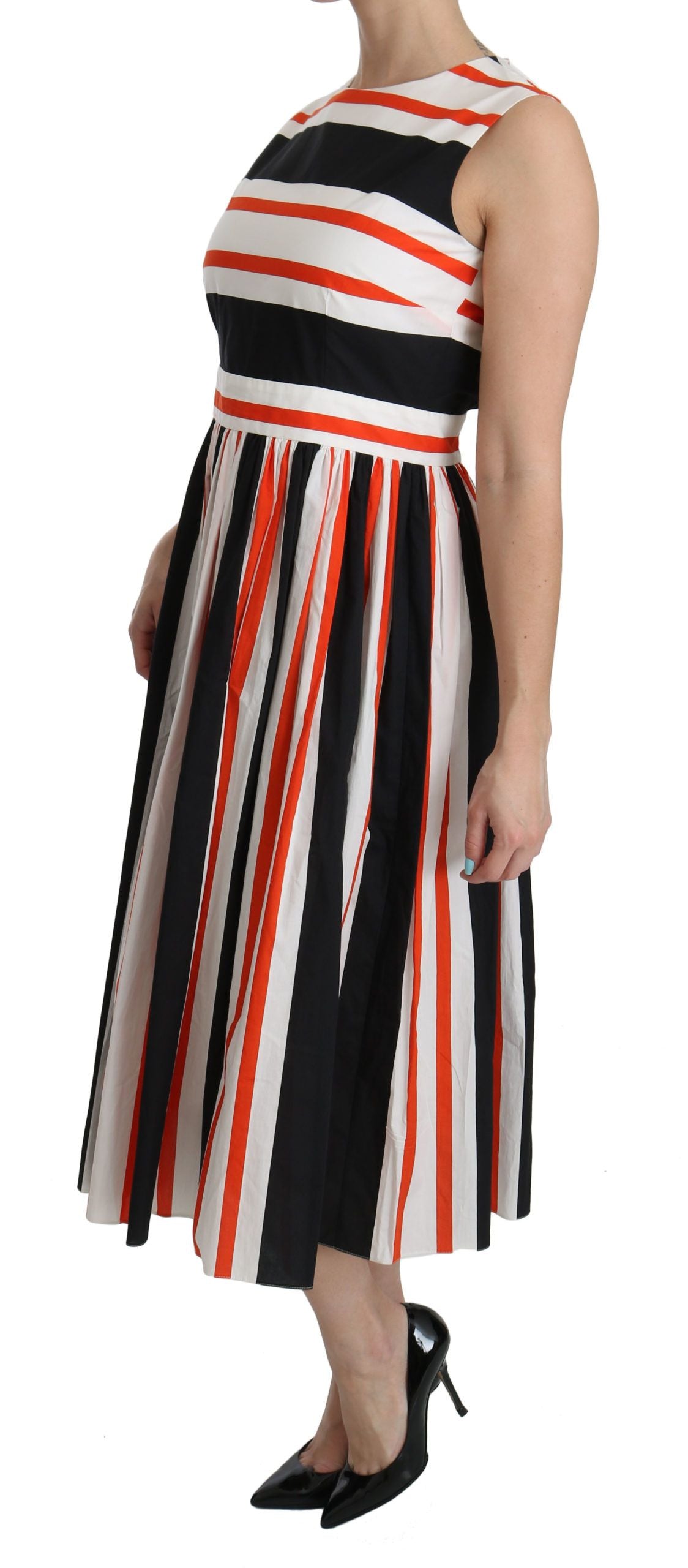 Robe midi plissée évasée à rayures multicolores Dolce & Gabbana
