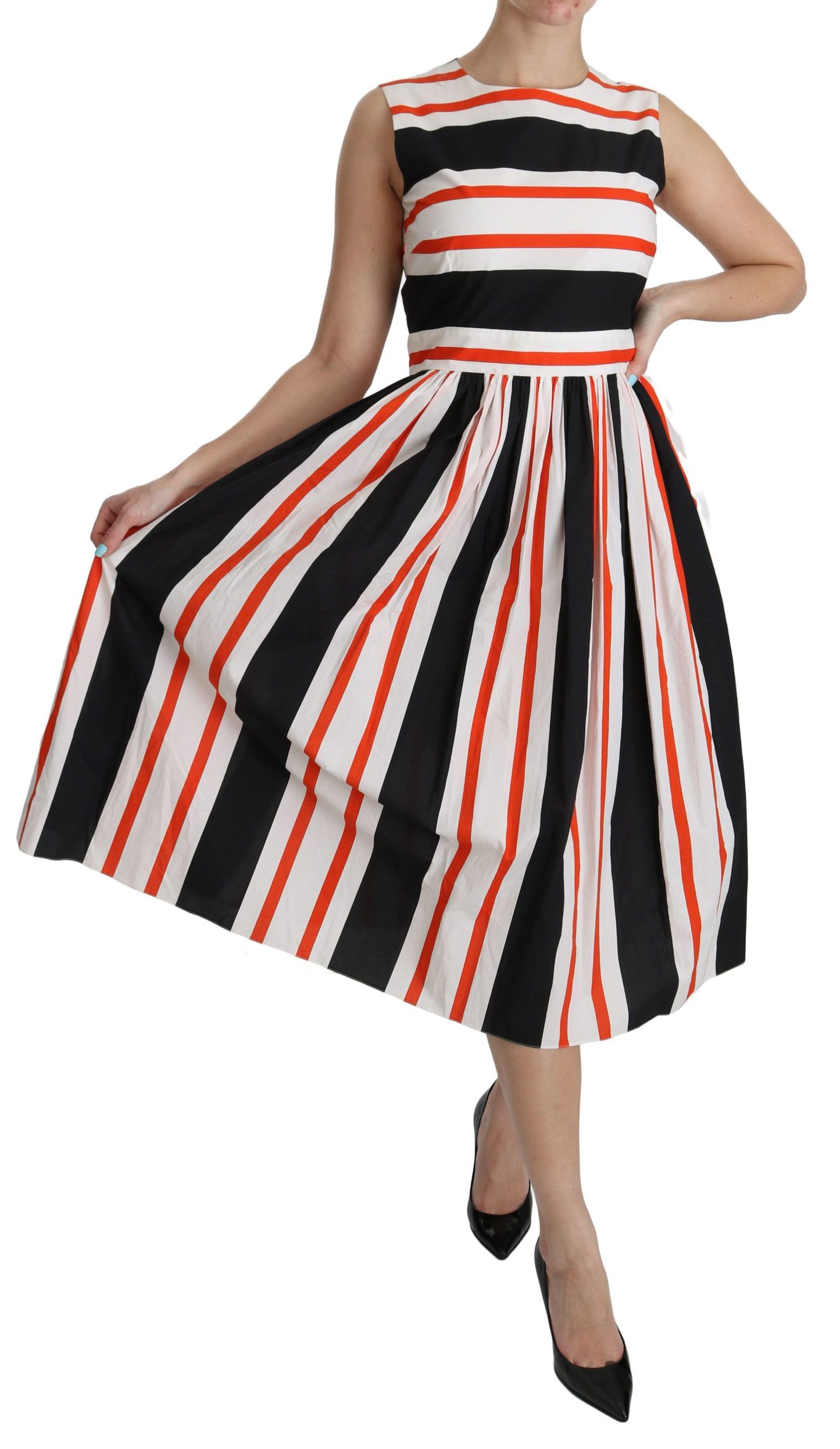 Robe midi plissée évasée à rayures multicolores Dolce & Gabbana
