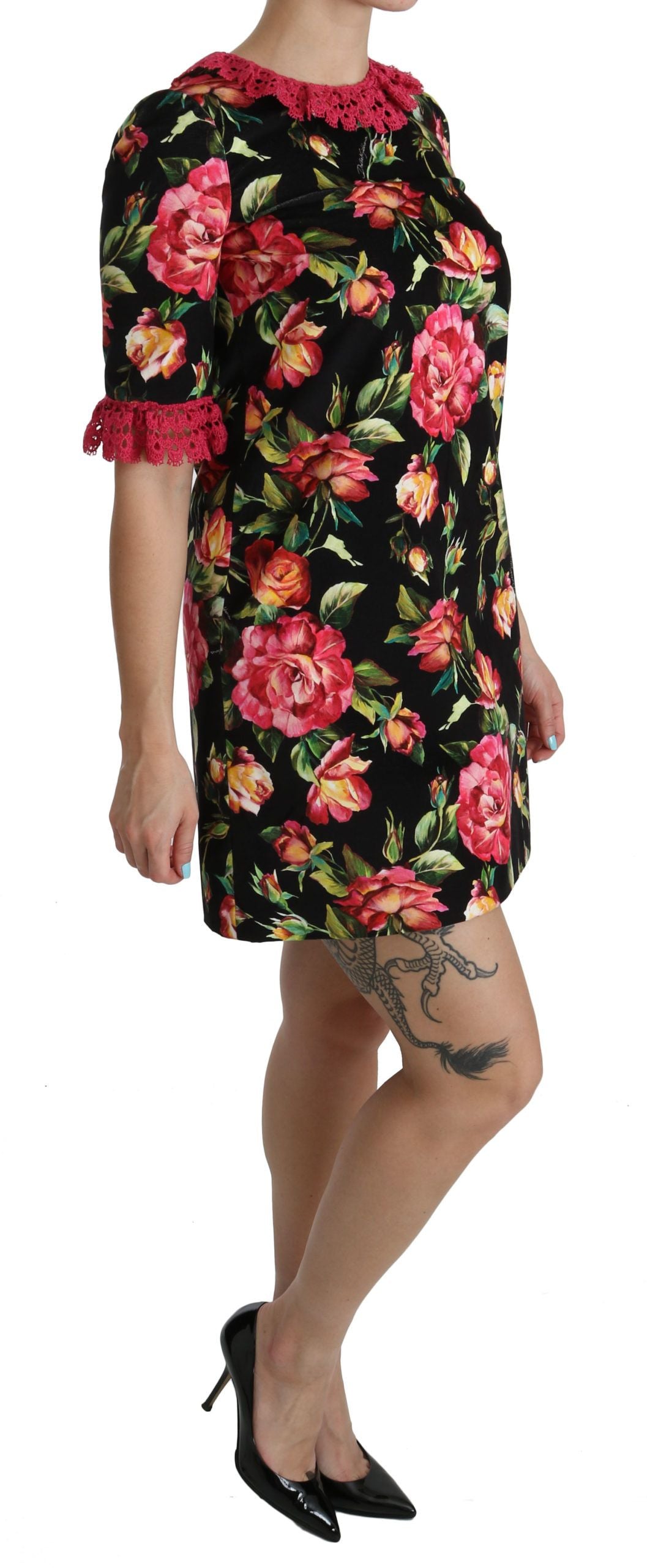 Mini-robe trapèze Dolce & Gabbana en dentelle rose florale