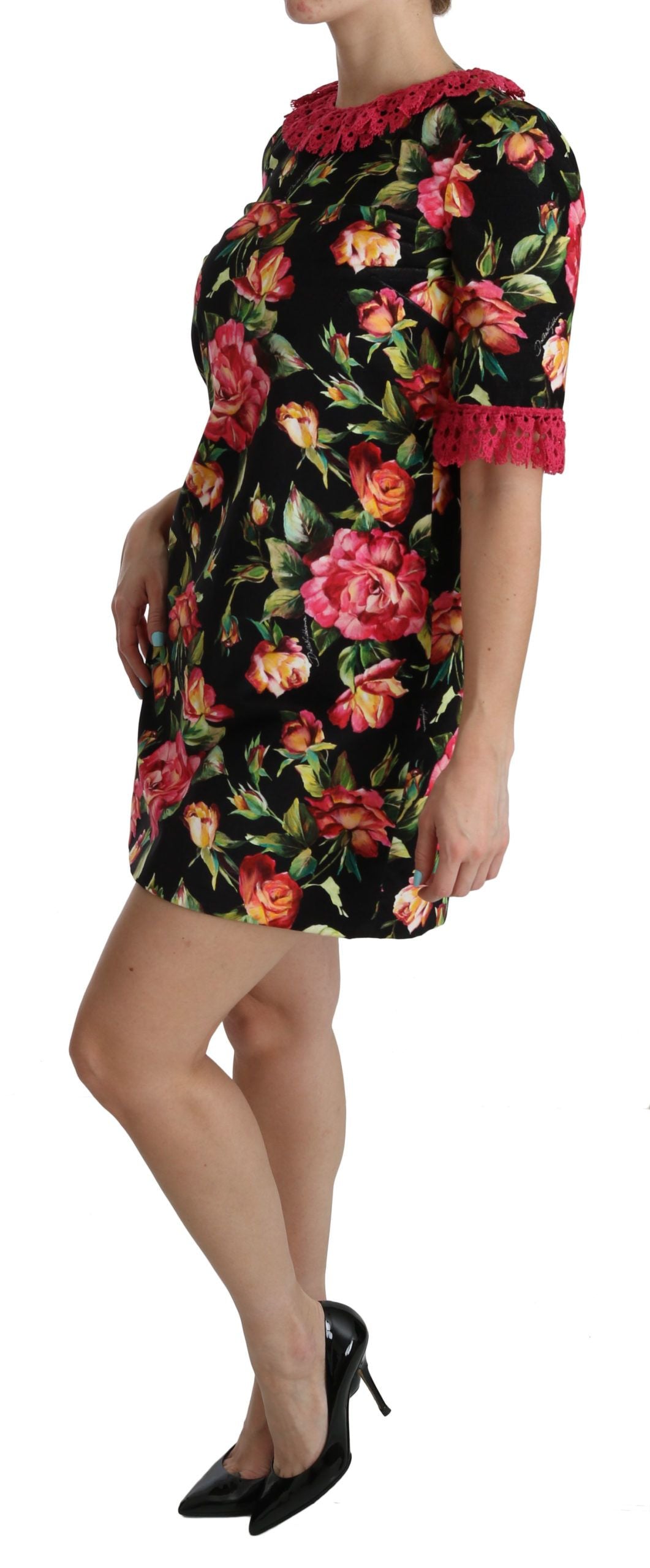 Mini-robe trapèze Dolce & Gabbana en dentelle rose florale