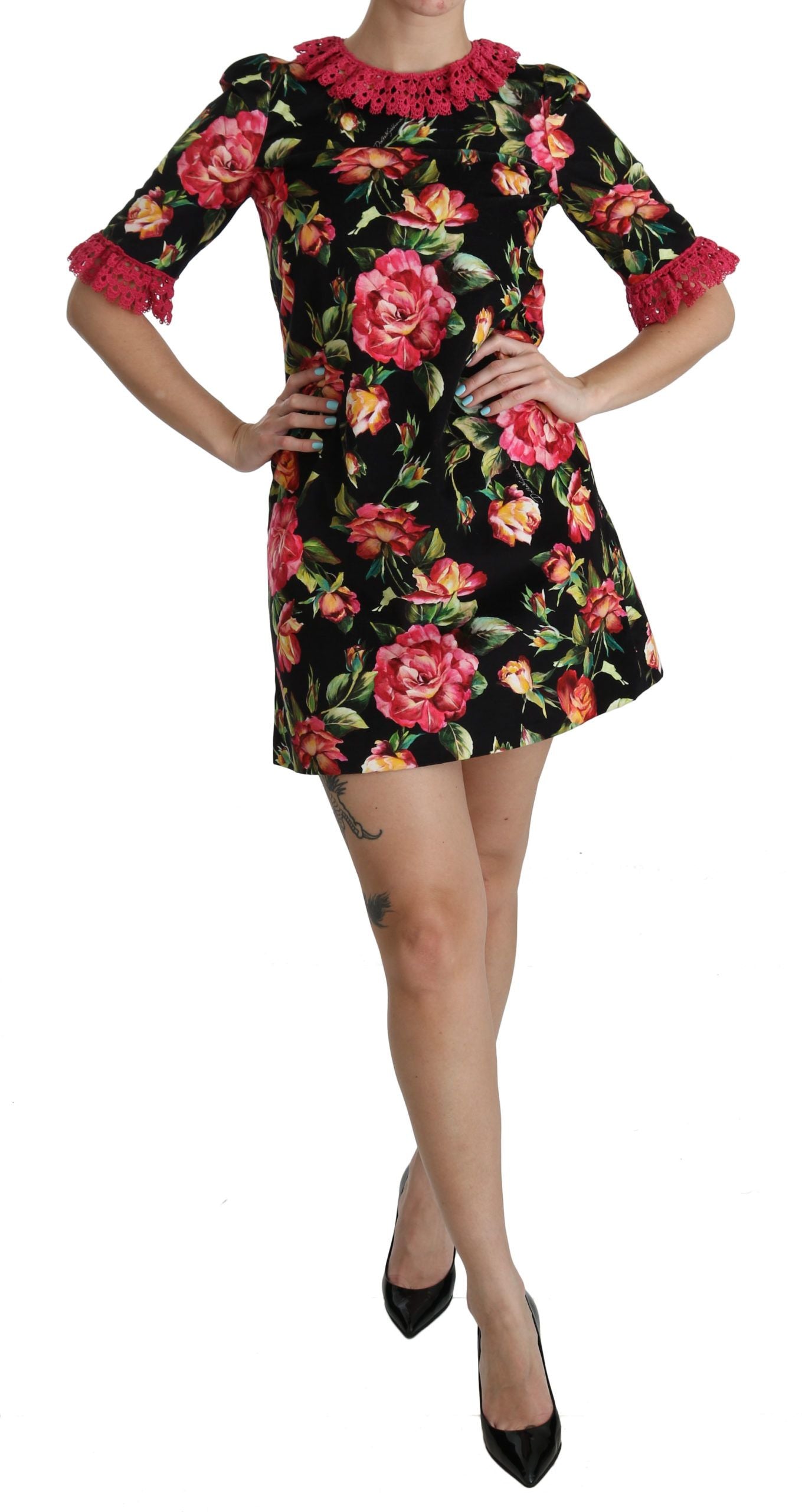 Mini-robe trapèze Dolce & Gabbana en dentelle rose florale