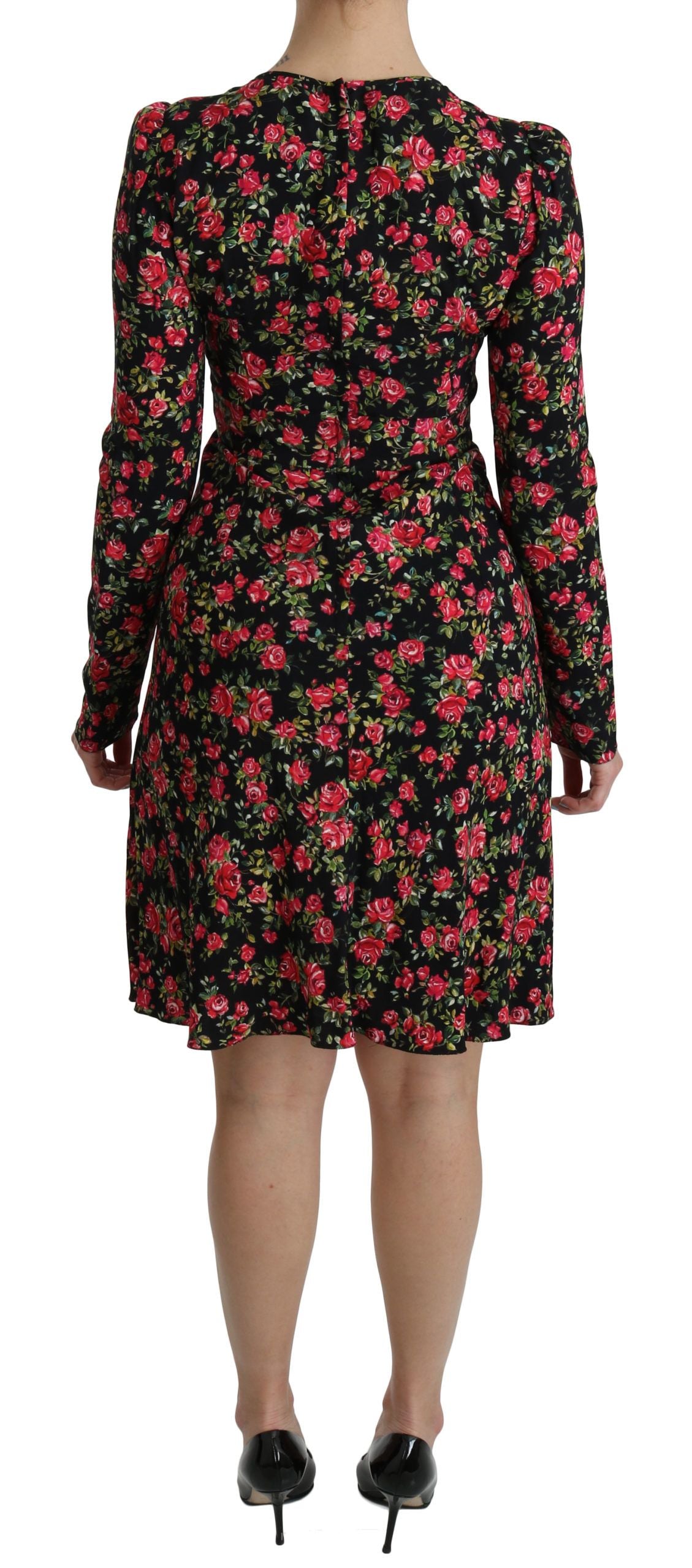 Robe longue à manches longues et motif floral noir Dolce & Gabbana
