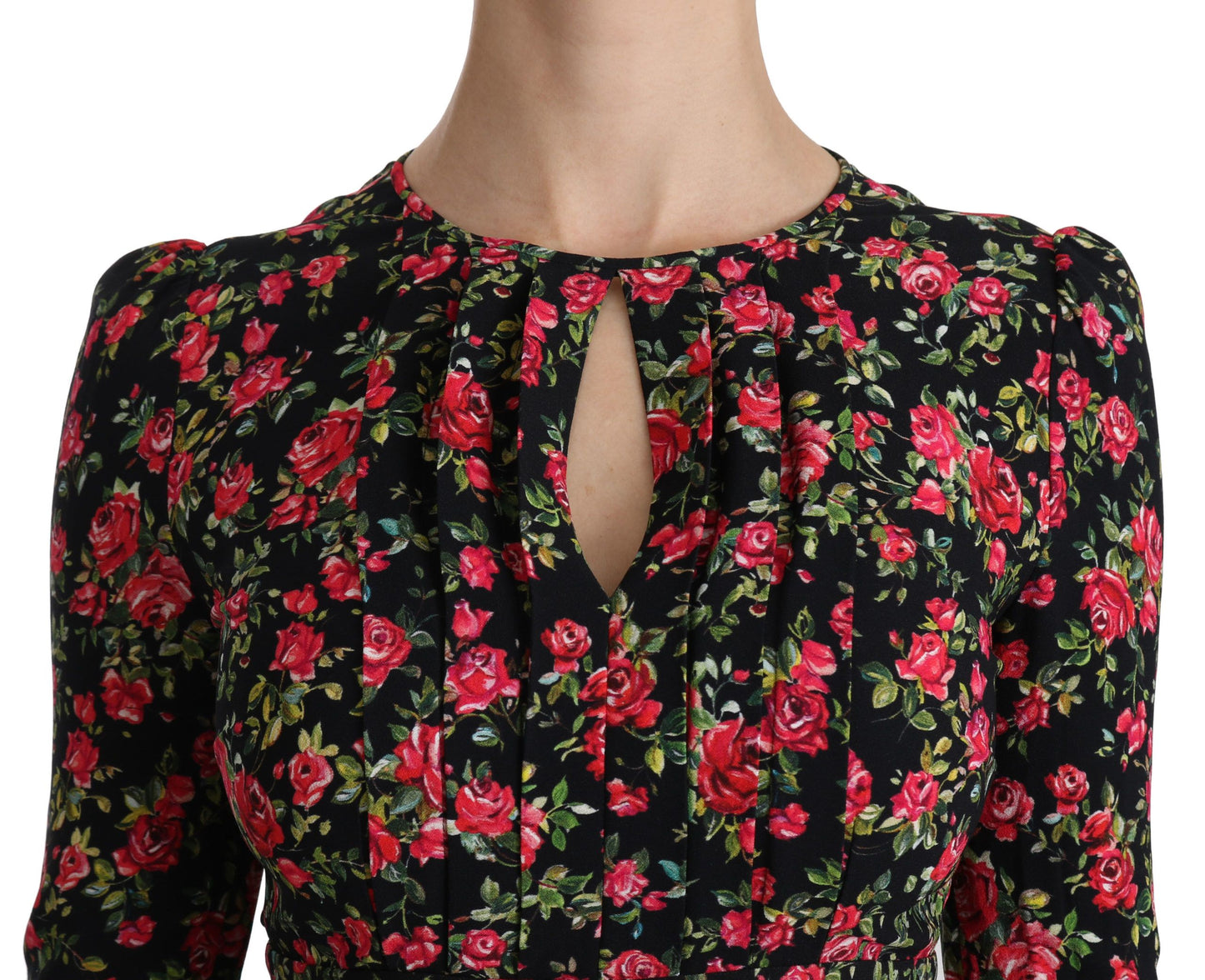 Robe longue à manches longues et motif floral noir Dolce & Gabbana