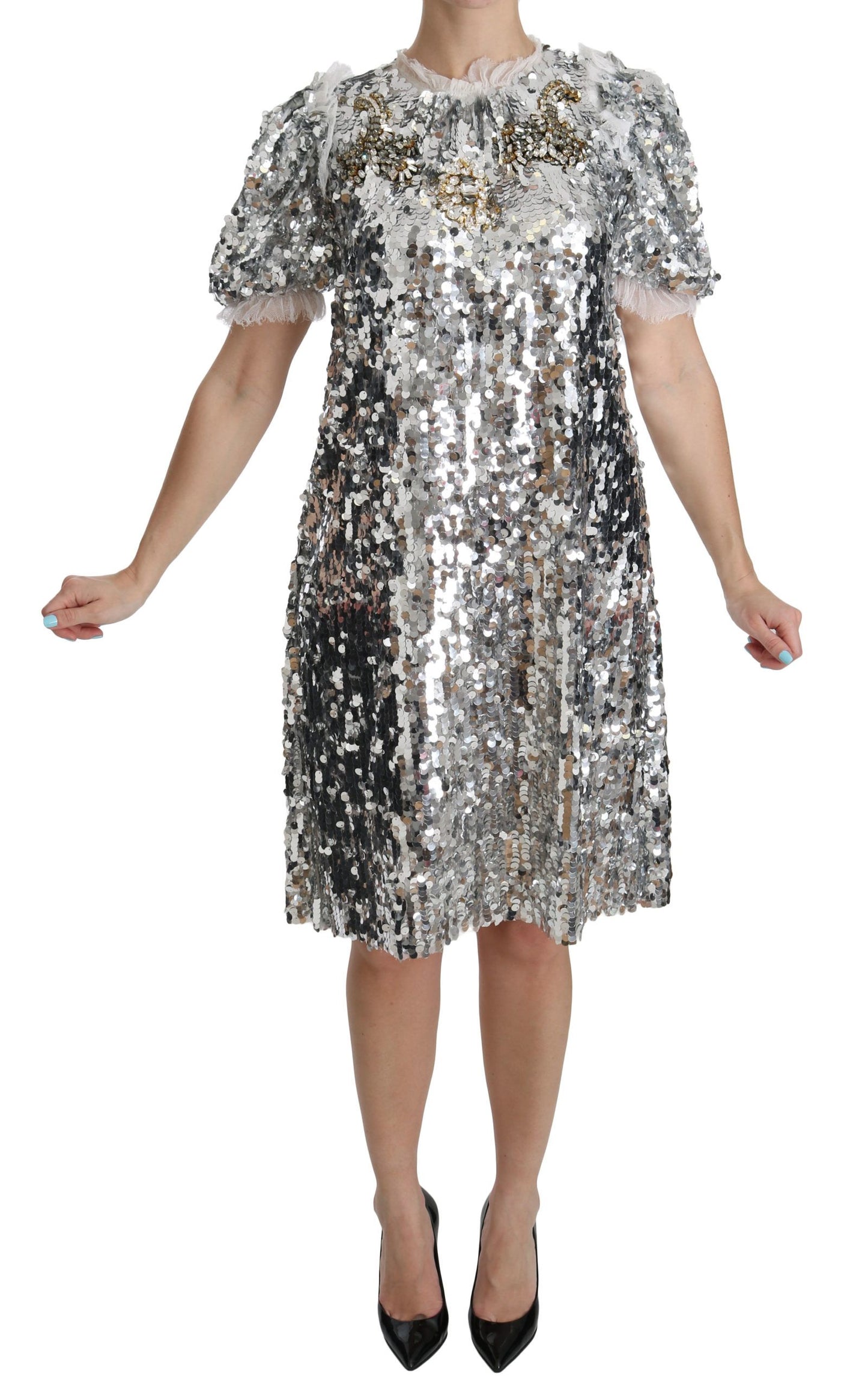 Robe de soirée Dolce & Gabbana en cristaux et sequins argentés