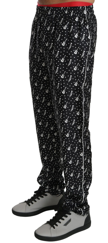 Pantalon en soie noir Dolce & Gabbana motif instruments de musique