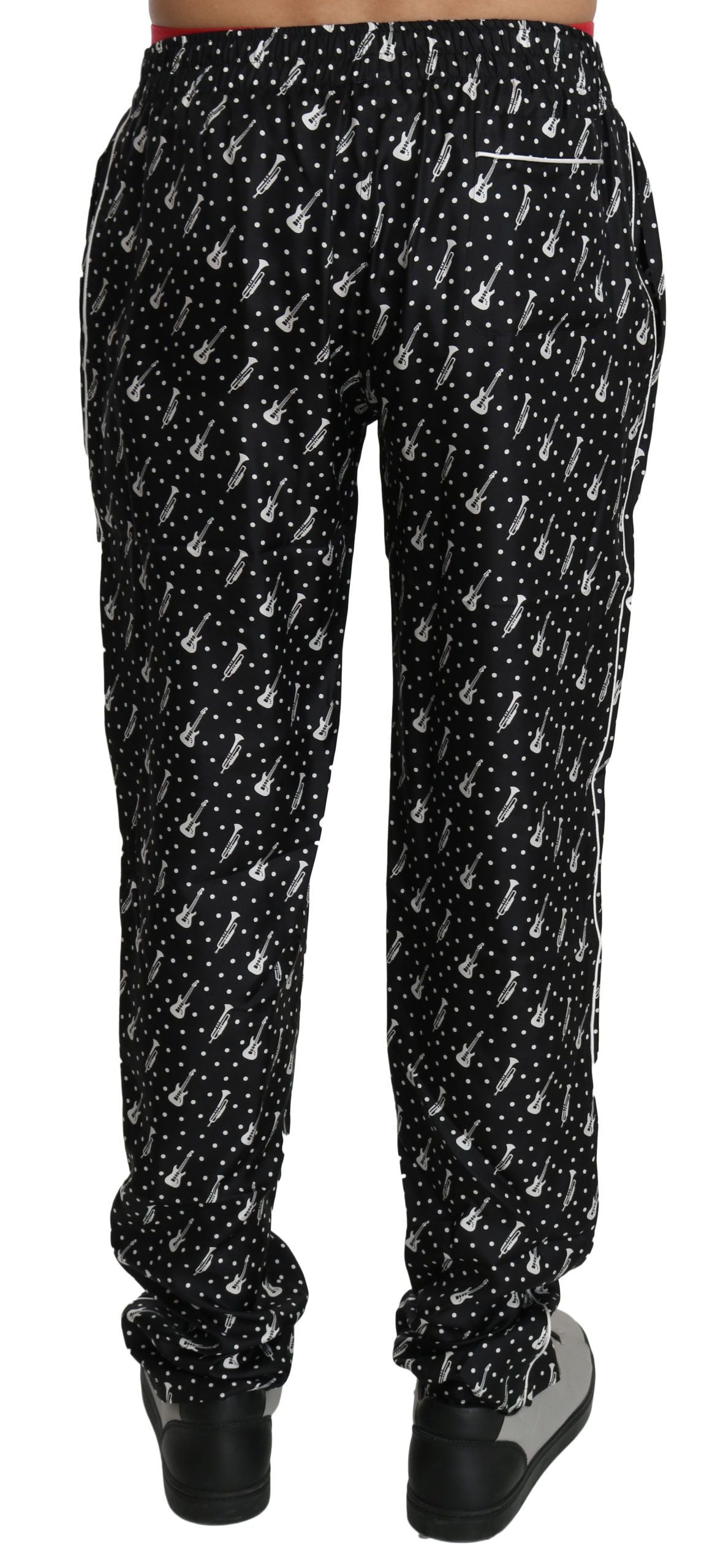 Pantalon en soie noir Dolce & Gabbana motif instruments de musique