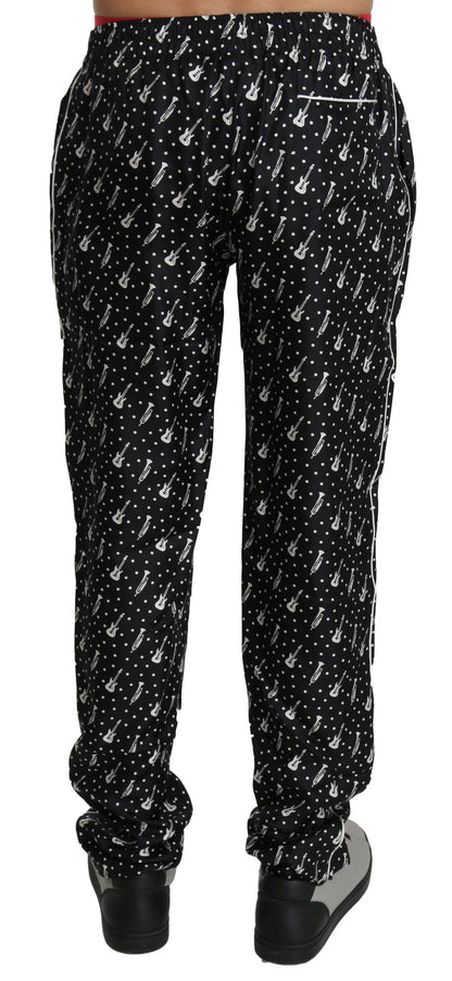 Pantalon en soie noir Dolce & Gabbana motif instruments de musique