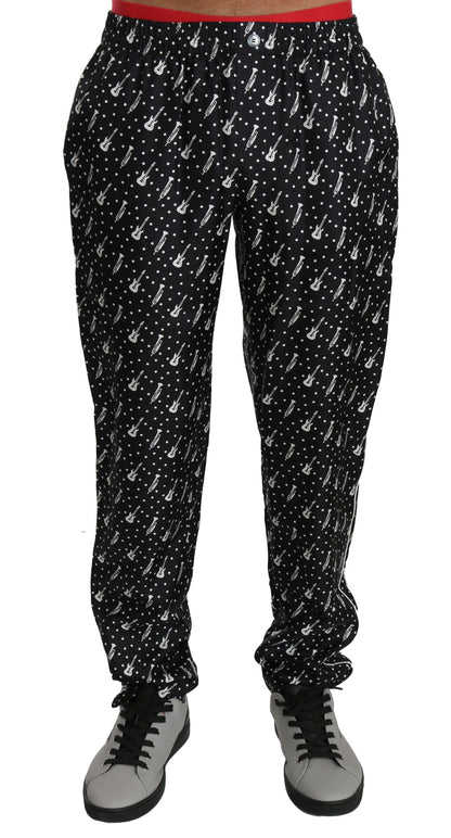 Pantalon en soie noir Dolce & Gabbana motif instruments de musique