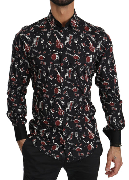 Chemise Dolce & Gabbana noire à imprimé instruments de musique coupe slim