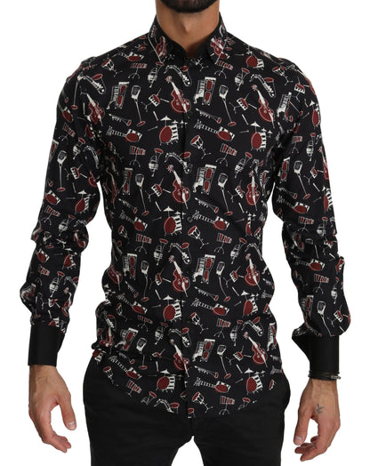 Chemise Dolce & Gabbana noire à imprimé instruments de musique coupe slim