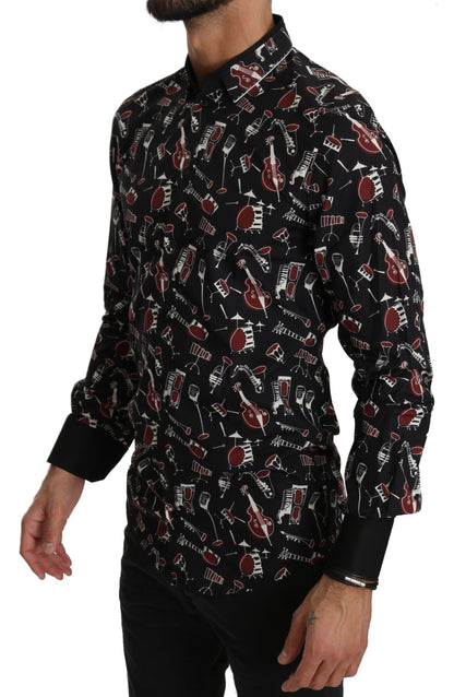 Chemise Dolce & Gabbana noire à imprimé instruments de musique coupe slim